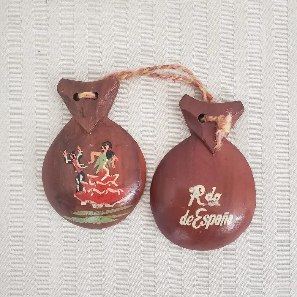 Vintage Spanish Castanets Wood Flamenco Hand Percussion Souvenir Hand Painted